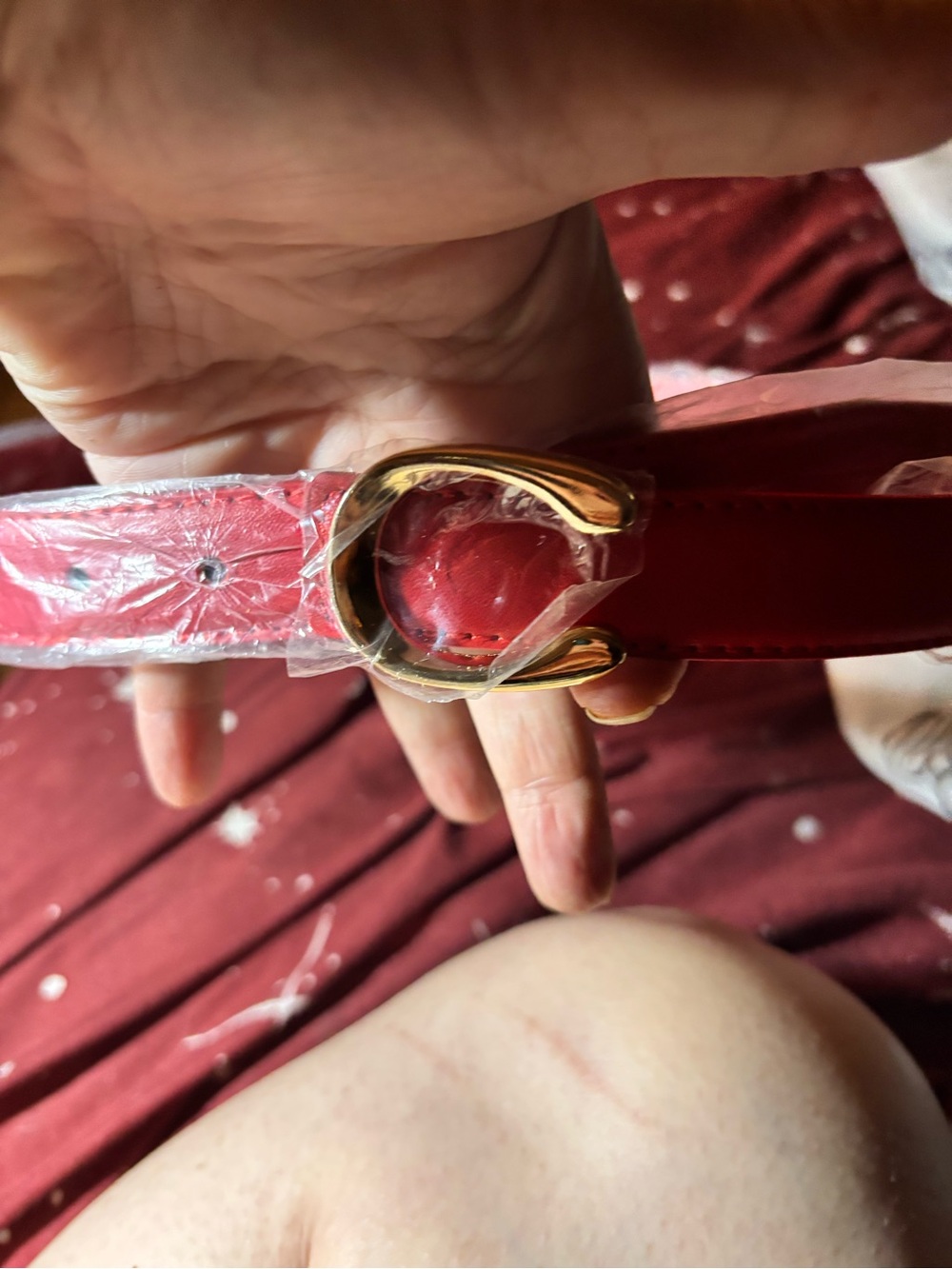Gold-Trim Red Women’s Leather slim belt black with purchase see last pix